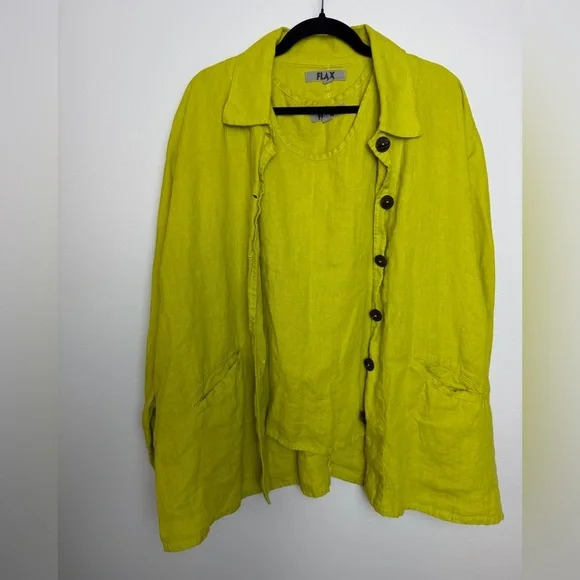 FLAX 100% linen 2 piece set Lagenlook cardigan and tank sz L maximalist layering - Picture 2 of 7